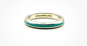 Tiffany & Co Blue Enamel & Silver Ring Sterling 925 Size 6.5 - Picture 1 of 4