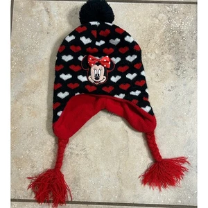Minnie Mouse Beanie Hat Hearts Pom Winter Ear Flap Toddler Kids - Picture 1 of 5