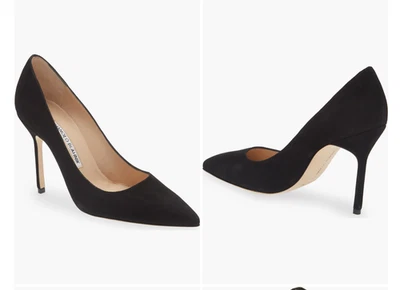 Туфли-лодочки Manolo Blahnik BB Classic черные бархатные с заостренным носком размер / 38 США - Изображение 1 из 4