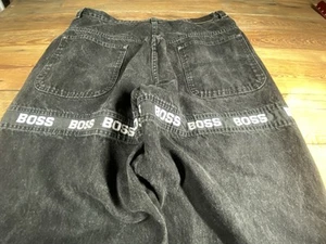 VTG Boss Jeans Men 40x30 Black Denim Baggy Y2k Wide Leg Skater Big Pockets - Picture 1 of 16