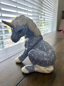 Vintage Unicorn Kimple Hand Painted Ceramic Mold 1980's sparkly blue and white - Picture 1 of 7