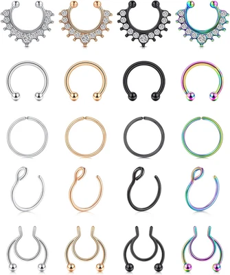 Naso Finti Anelli Acciaio Inossidabile Anello Al Labbro Falso Orecchio Piercing  - Immagine 1 di 4