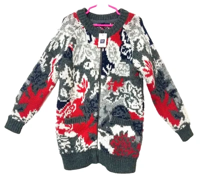 Cárdigan Suéter Gap Niños Niñas Talla S 6-7 Nuevo con Etiquetas Cremallera Gris Rojo Floral Mezcla de Lana Foto 1 de 4