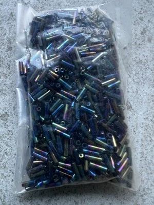 Czech Glass Bugle Beads Vintage Tube Beads 1/4” Purple Iridescent Holo 29g Read! - Image 1 of 4