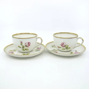 Par de tazas y platillos de porcelana boutique MAISON DELVAUX Paris 4 piezas rosas de colección - Imagen 1 de 12