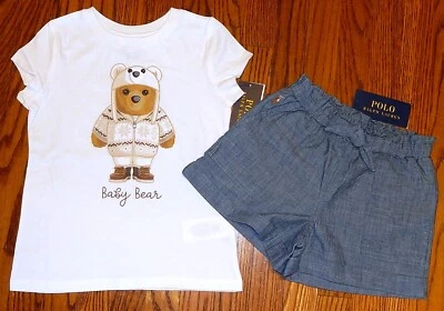 JUEGO DE 2 PANTALONES CORTOS POLO RALPH LAUREN AUTÉNTICOS NIÑAS ORIGINALES NUEVOS Talla 5, Nuevos con Etiquetas Foto 1 de 3