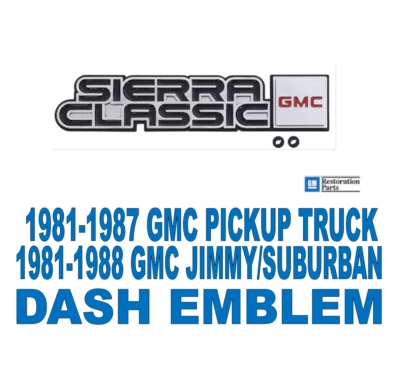 GMC Sierra 1981-1987 camioneta pickup clásica Jimmy Suburban tablero emblema carrocería cuadrada Foto 1 de 4