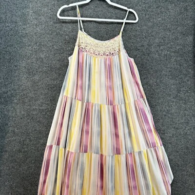 Vestido LC Lauren Conrad Para Mujer XL Colorido Rayas En Niveles Cottagecore Boho Playa Foto 1 de 4