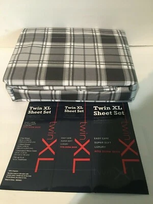 Printed Gray Plaid Microfiber 3 Pc. Sheet Set, Twin XL - Image 1 of 4