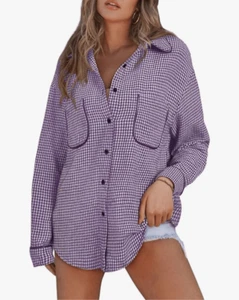 NEW Houndstooth Shacket Jacket Long Sleeve Button Down Shirt S - Picture 1 of 7