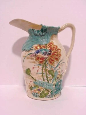 Jarra dorada antigua japonesa firmada por porcelana Satsuma cerámica naturaleza Foto 1 de 4