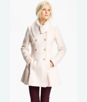 Vintage Guess Wool Coat Beige Fit & Flare Double-Breasted Size XS - Image 1 of 4