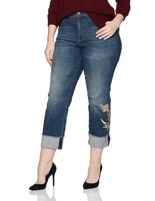 NYDJ Marilyn Straight Ankle Sz 6 Dessert Gold Cuffed Jeans Flower Leg NWT $144 - Image 1 of 4