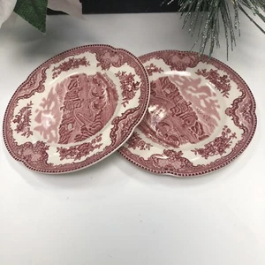 Vintage Old Britain Castles Johnson Bros 1883 Bread & Butter Plate Red Set Of 2 - Picture 1 of 7