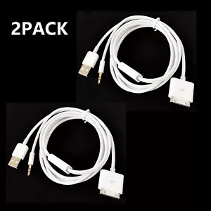 2PACK 30pin Dock To 3.5mm Car AUX Audio USB charger Cable For iPod iPhone 3G 4G - Picture 1 of 6