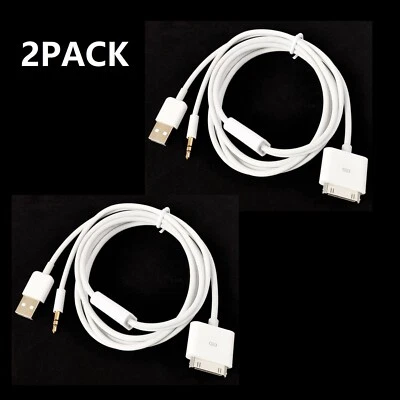 2PACK 30pin Dock To 3.5mm Car AUX Audio USB charger Cable For iPod iPhone 3G 4G - Image 1 of 4