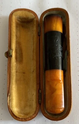 Antique Franz Hiess Austria ? Amber Butterscotch Cigarette Holder Etched Goat - Image 1 of 4