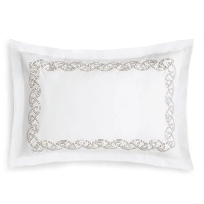 YVES DELORME ALLIANCE PERCALE 2 STANDARD SHAMS EMBROIDERED NAUTICAL PLATIN GRAY - Image 1 of 4