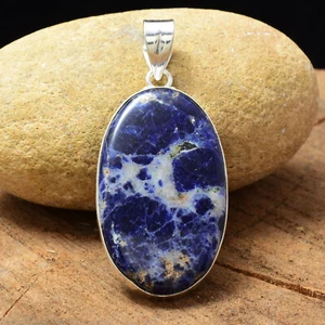 Attraente Sodalite Gemma 925 Argento Sterling Fatto a Mano Ciondolo - Foto 1 di 5