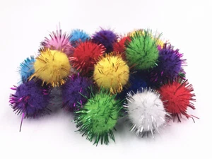 50 Fluffy Craft PomPoms Balls Mixed Colours Pom Poms xmas tinsel festive 20mm - Picture 1 of 2