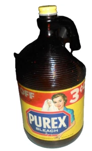 Vintage 1961 PUREX Bleach Bottle Brown Jug Orig Cap and Paper Label 1/2gal - Picture 1 of 15