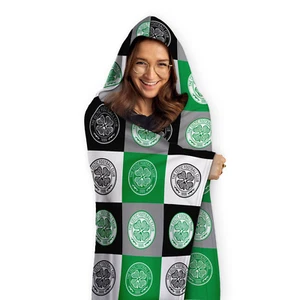 Celtic FC Chequered Adult Hooded Fleece Blanket Officially Licenced - Picture 1 of 4