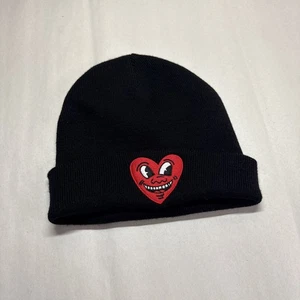 Cappello berretto Keith Haring nero arrotolato maglia berretto ricamato cuore che ride - Foto 1 di 5