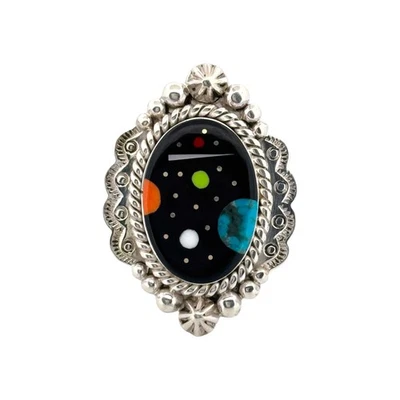 Calvin Desson, кольцо, мульти камень, серебро, Zuni ручной работы, 7 1/4 - Изображение 1 из 3