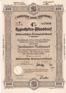 SA37a Germany 1941 Sueddeutsche Boden-Creditbank 4% Mortgage for 200 M document - Picture 1 of 4