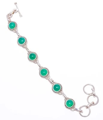 Tenis - Pulsera étnica de plata de ley 925 con piedras preciosas de ónix verde 7,99" T8628 Foto 1 de 4