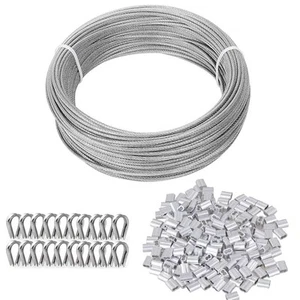 1/8 Wire Rope Kit, 100ft Vinyl Coated Stainless Steel Cable with 50pcs Crimpi... - Picture 1 of 7