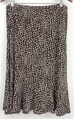 NEW Chico's Womens Midi Skirt Size 3 XL Brown White Animal Print Stretch Ruffle - Image 1 of 4