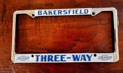 Vintage Bakersfield Three Way Chevrolet Chevy License Plate Holder Automobile - Image 1 of 4