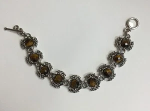 REAL STERLING SILVER Women's Vintage Style Tiger's Eye Design BRACELET 29.7g - Picture 1 of 6