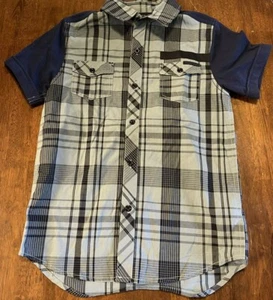 Sean John Button Up Shirt Short Sleeve Blue Plaid Boys Size Medium EUC - Picture 1 of 3
