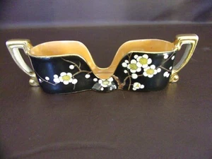 Vintage Noritake Spoon Caddy Black With White & Yellow Flowers - Picture 1 of 9