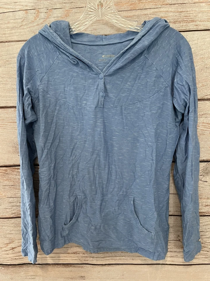 Columbia Blue Hoodie Pocket L/S STRETCH Shirt EUC Women's Size Large - Image 1 of 4
