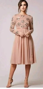 BNWT Virgos LOUNGE GIOVANN1 Peach Dress Fit Flare Embellished Midi UK 12,14,16 - Picture 1 of 1