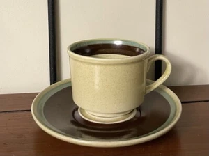 Mikasa Sand Kraft Cup and Saucer Brown - Green F1020 VINTAGE - Picture 1 of 4