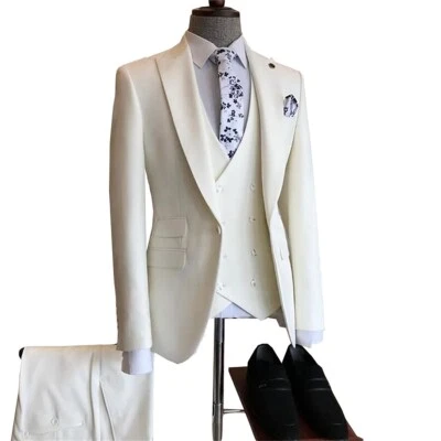 Trajes de hombre de negocios calce ajustado de un solo pecho formal graduación pico solapa primavera verano Foto 1 de 4