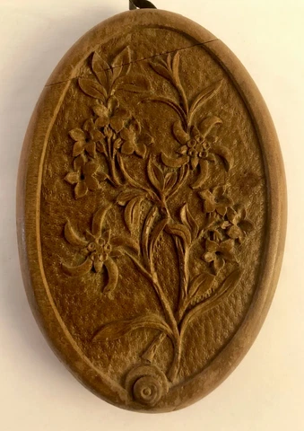Antique Hand Carved Covered Purse Mirror Clever Closure Design C1860 Belgium Cover