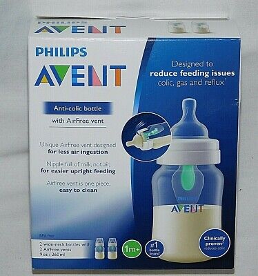 Philips AVENT 9 Oz. Anti Colic Bottle W/Air Free Vent 1m+ Nipples, 2 Pack - NEW • 14$