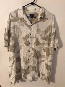 XL Men's GEORGE Vintage Beige Tribal Floral Rayon Hawaiian Shirt GENTLY USED - Picture 1 of 5