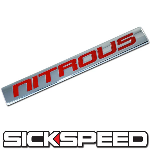 CHROME/RED METAL NITROUS NOS ENGINE RACE MOTOR SWAP BADGE FOR TRUNK HOOD DOOR - Image 1 of 1