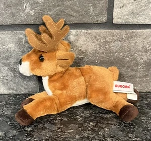 Aurora Plush Reindeer Buck Brown Stuffed Animal Toy Deer Antler 8" Christmas - Picture 1 of 6