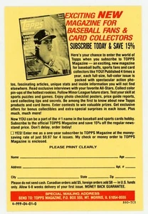 1990 Topps Magazine Order Form insert B90-TCS Baseball Fans & Card Collectors - Bild 1 von 2