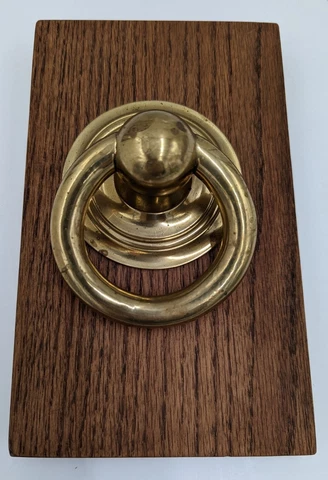 Brass Classic Ring Door Knocker on Wood Plaque Decor Cover