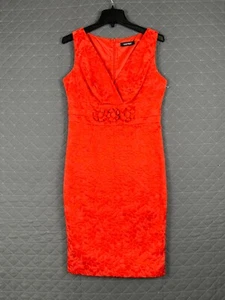 Ellen Tracy Bodycon Midi Dress Women Red Floral V-Neck Sleeveless Back Zipper S - Picture 1 of 11