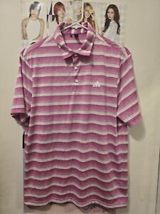 ADIDAS GOLF Men's PAINTED STRIPE Short Sleeve Polo Shirt Screaming Pink Size M