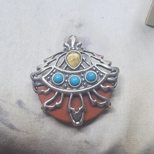 VTG CAROLYN POLLACK Sterling Silver Rare Pendant Turquoise Amber Jasper J2 - Picture 1 of 7